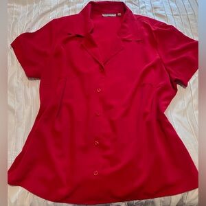 Notations Red Short Sleeve Boxy Button Down Shirt